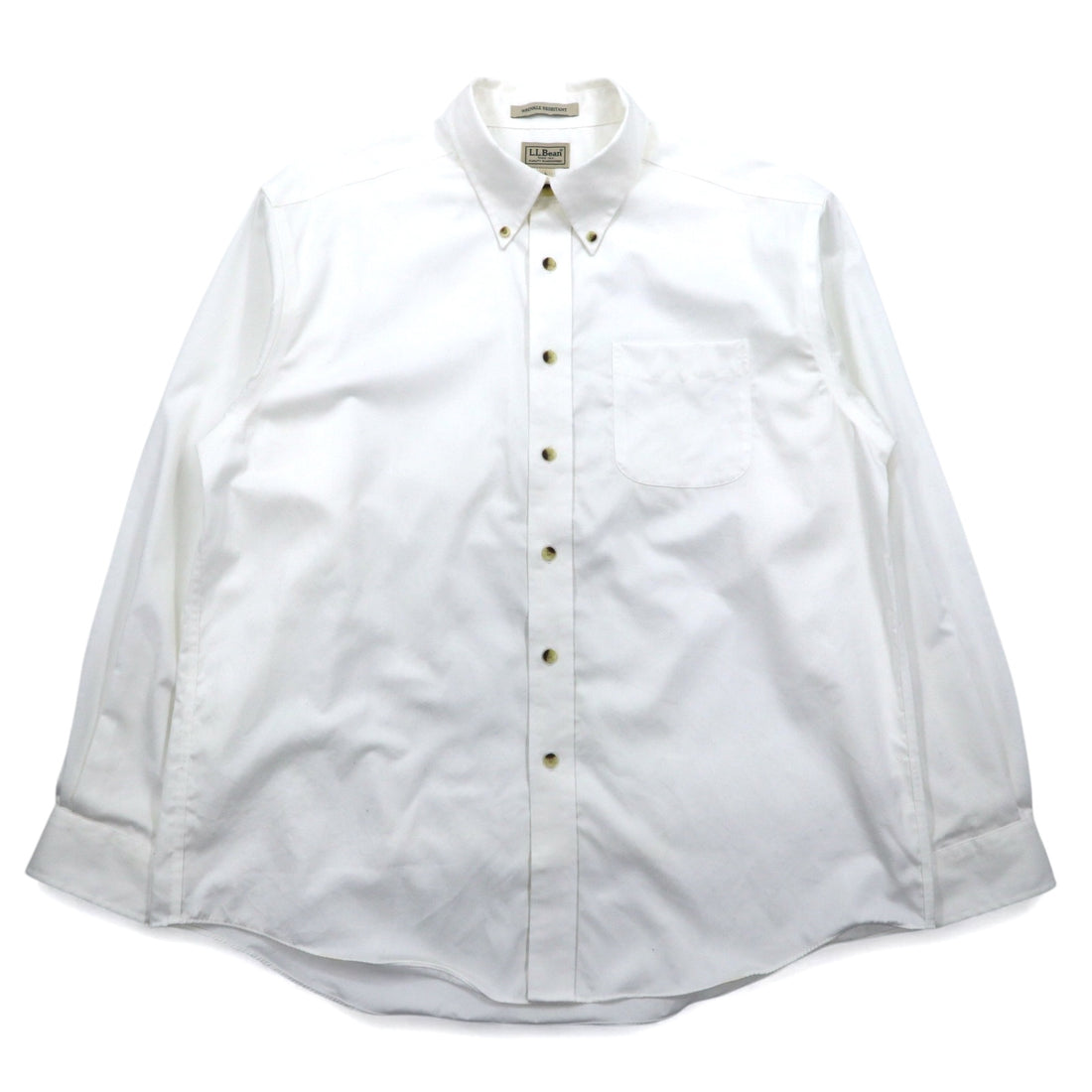 LLBean Oxford Button-Down Shirt, L, White, Cotton, Wrinkle Resistant, Made in Sri Lanka