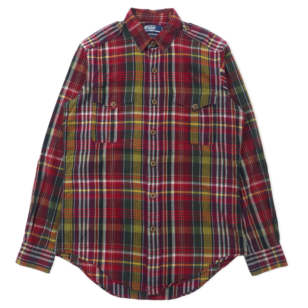 日本然リトテ-古着オンライン-Polo by Ralph Lauren ミリタリーシャツ M レッド チェック コットン エポレット TRIM MILITARY-Polo by Ralph Lauren Military Shirt M Red Checked Cotton Epaulette TRIM MILITARY