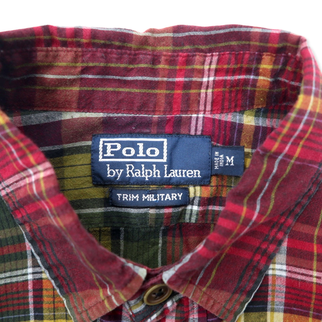 Polo by Ralph Lauren Military Shirt M Red Check Cotton Epaulette TRIM MILITARY