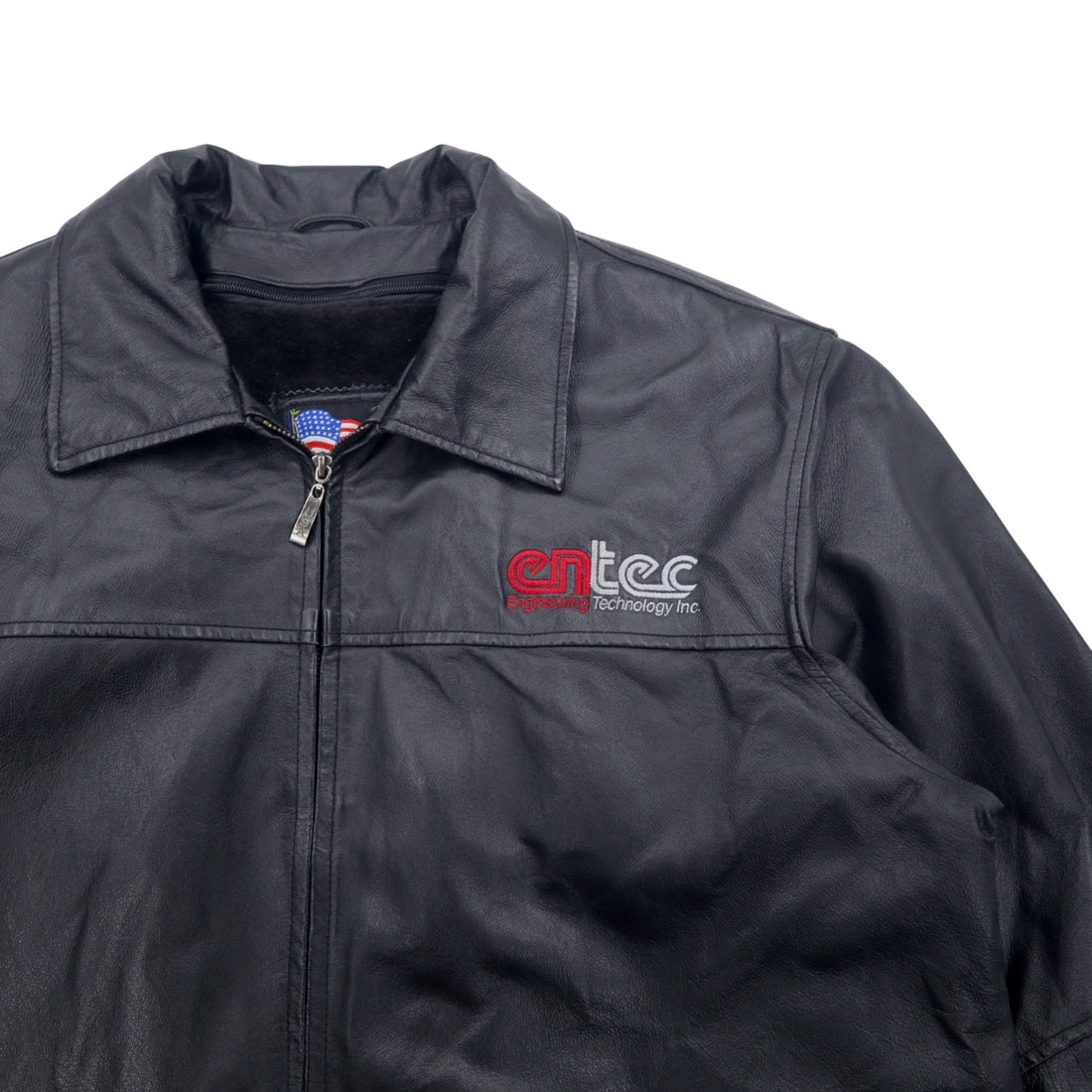 USA LEATHER 90s Leather Jacket XL Black Removable Liner entec US Company Embroidered Zip Up