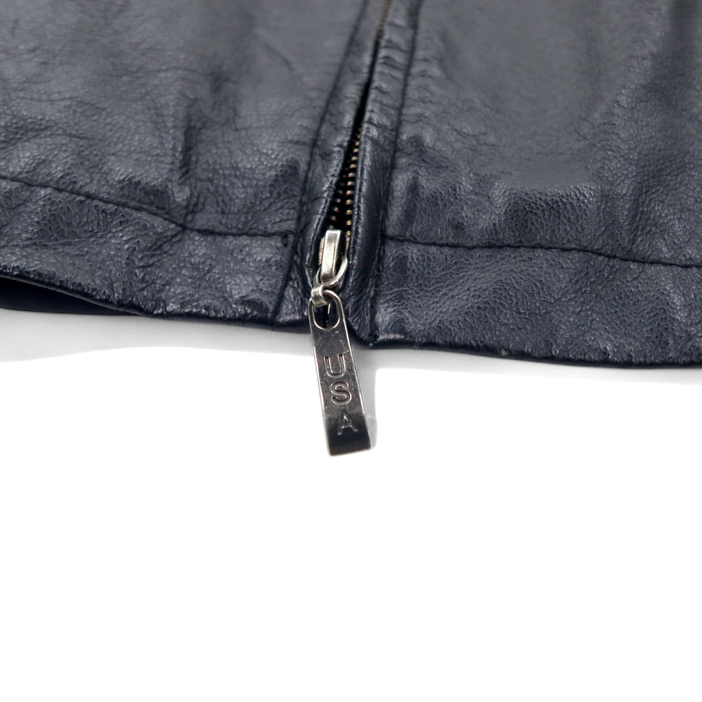 USA LEATHER 90s Leather Jacket XL Black Removable Liner entec US Company Embroidered Zip Up