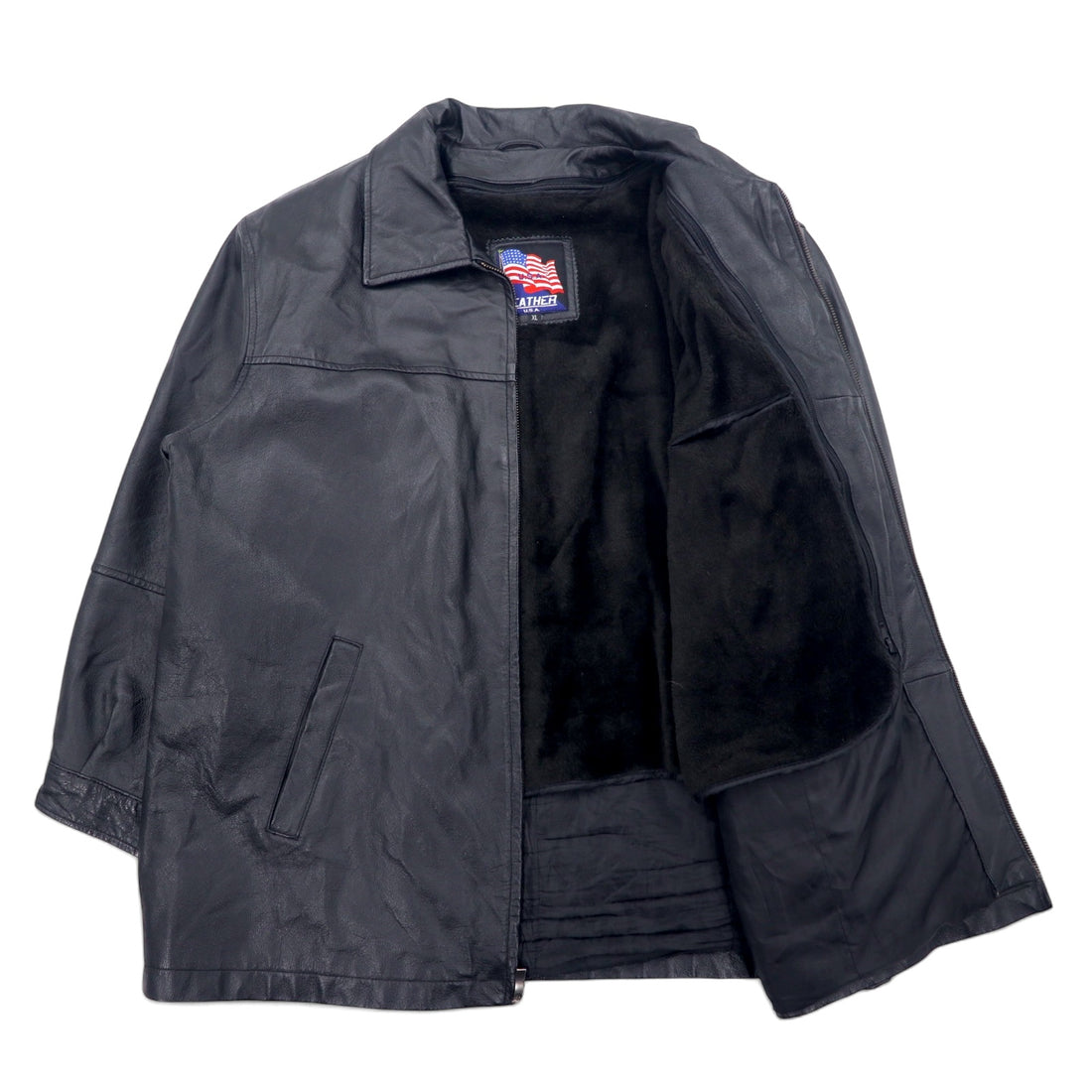 USA LEATHER 90s Leather Jacket XL Black Removable Liner entec US Company Embroidered Zip Up