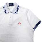 FRED PERRY Cotton Pique Polo Shirt L White Flag Check Cotton One Point Logo M4242