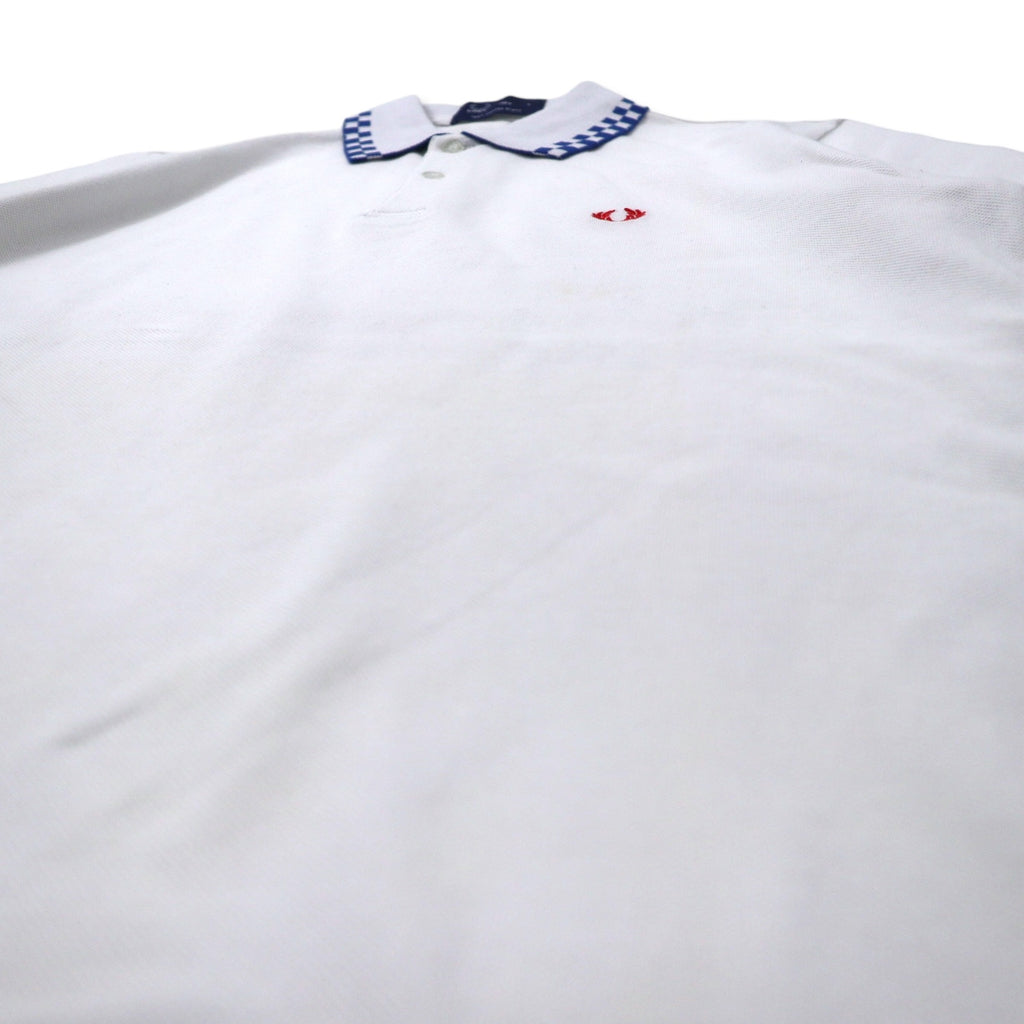 FRED PERRY Cotton Pique Polo Shirt L White Flag Check Cotton One Point Logo M4242