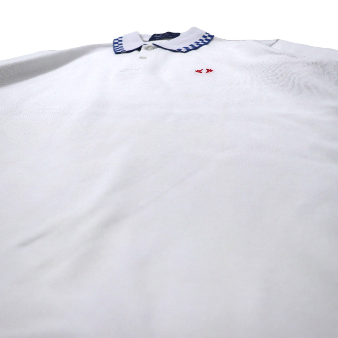FRED PERRY Cotton Pique Polo Shirt L White Flag Check Cotton One Point Logo M4242