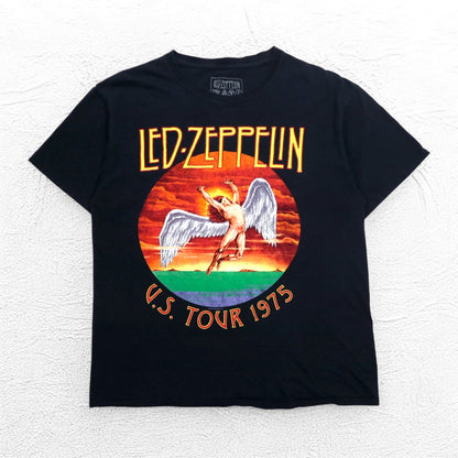 LED ZEPPELIN レッドツェッペリン オフィシャル ロック ツアー バンド Tシャツ バンT L ブラック コットン U.S.TOUR 1975