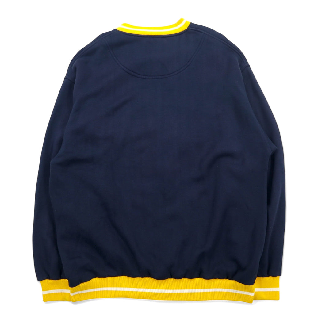90年代 PJ MARK リブライン スウェット L ネイビー イエロー アクリル カレッジ MICHIGAN ミシガン