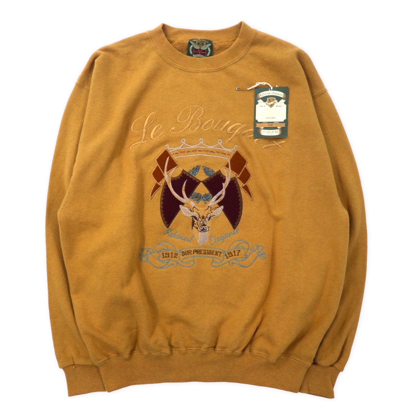GLORIUS FUTURE Animal Embroidery Retro Sweatshirt M Beige Cotton Japan MADE  UNUSED