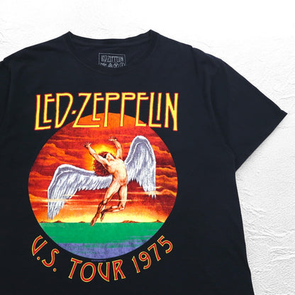 LED ZEPPELIN レッドツェッペリン オフィシャル ロック ツアー バンド Tシャツ バンT L ブラック コットン U.S.TOUR 1975
