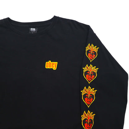 OBEY Fire Pattern Long Sleeve T-Shirt, Size L, Black, Sleeve Print, Mexico Game