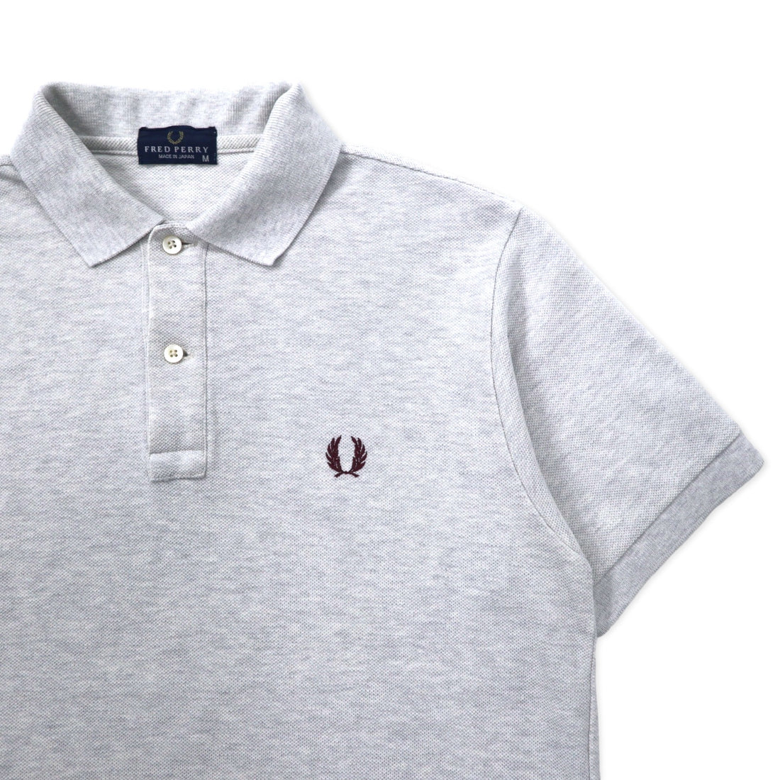 FRED PERRY Polo Shirt M Gray Cotton One Point Logo Made in Japan