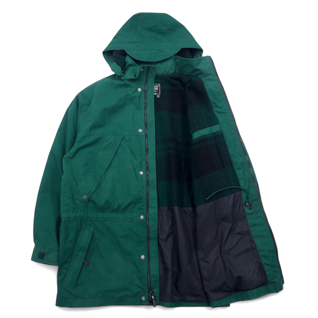 Eddie Bauer 90s 65/35 Cross Mountain Parka L Green Polyester Cotton Fleece Liner Drawstring Double Zip