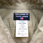 POLO JEANS CO. RALPH LAUREN 90s Signature Twill Work Shirt, L, Beige, Chest Pocket