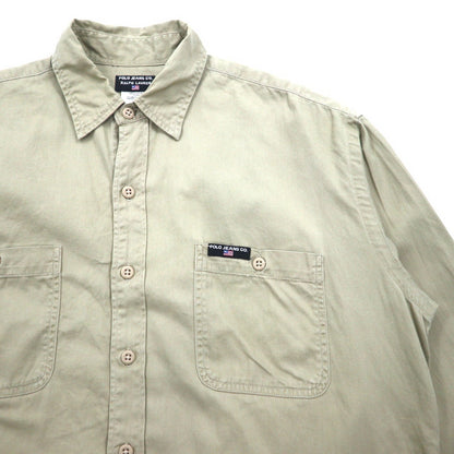 POLO JEANS CO. RALPH LAUREN 90年代 シグネチャー ツイル ワークシャツ L ベージュ 胸ポケット