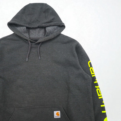 Carhartt Loose Fit Midweight Logo Sleeve Hoodie, Size M, Gray, Fleece-Lined, Sleeve Logo, K288, Made in Mexico