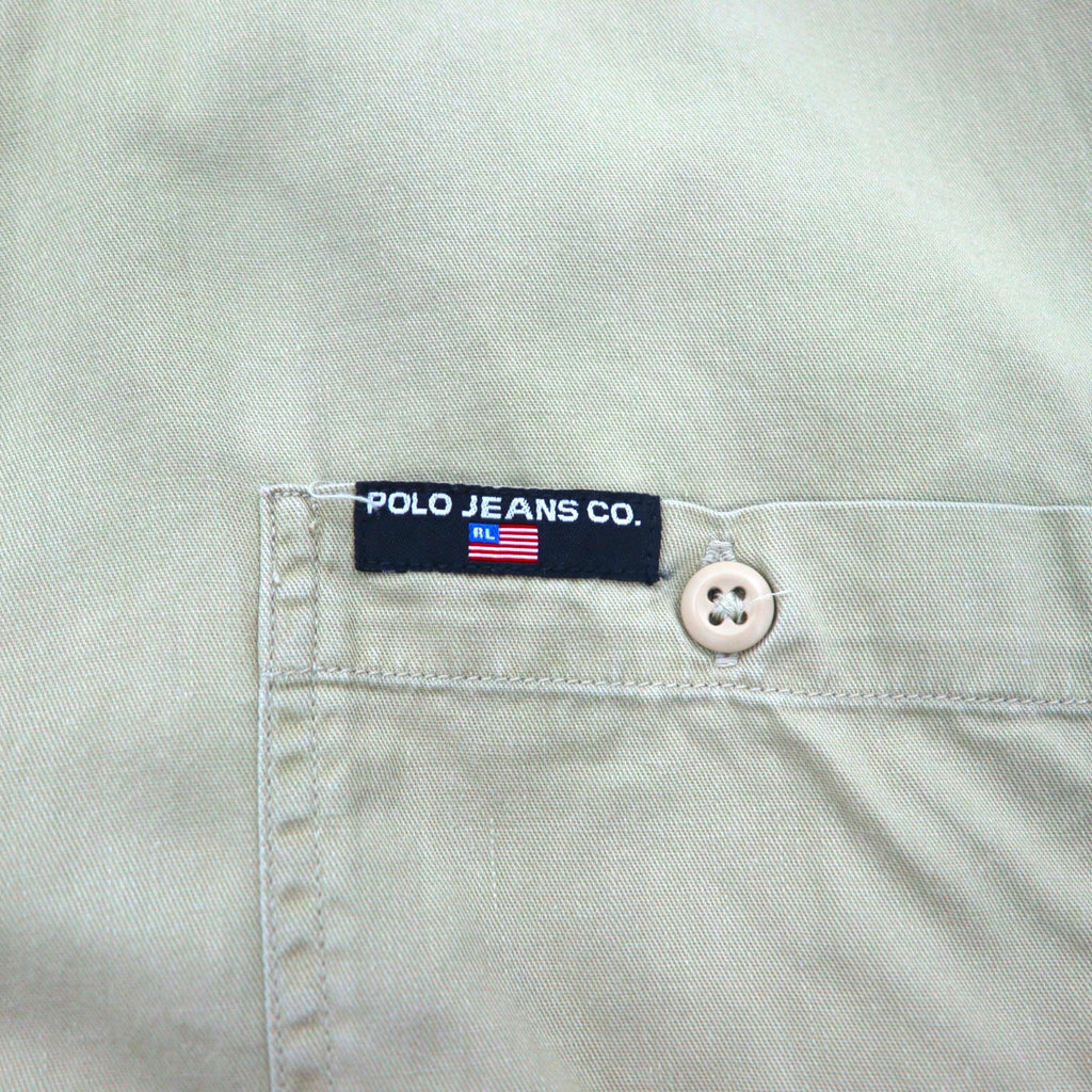 POLO JEANS CO. RALPH LAUREN 90s Signature Twill Work Shirt, L, Beige, Chest Pocket