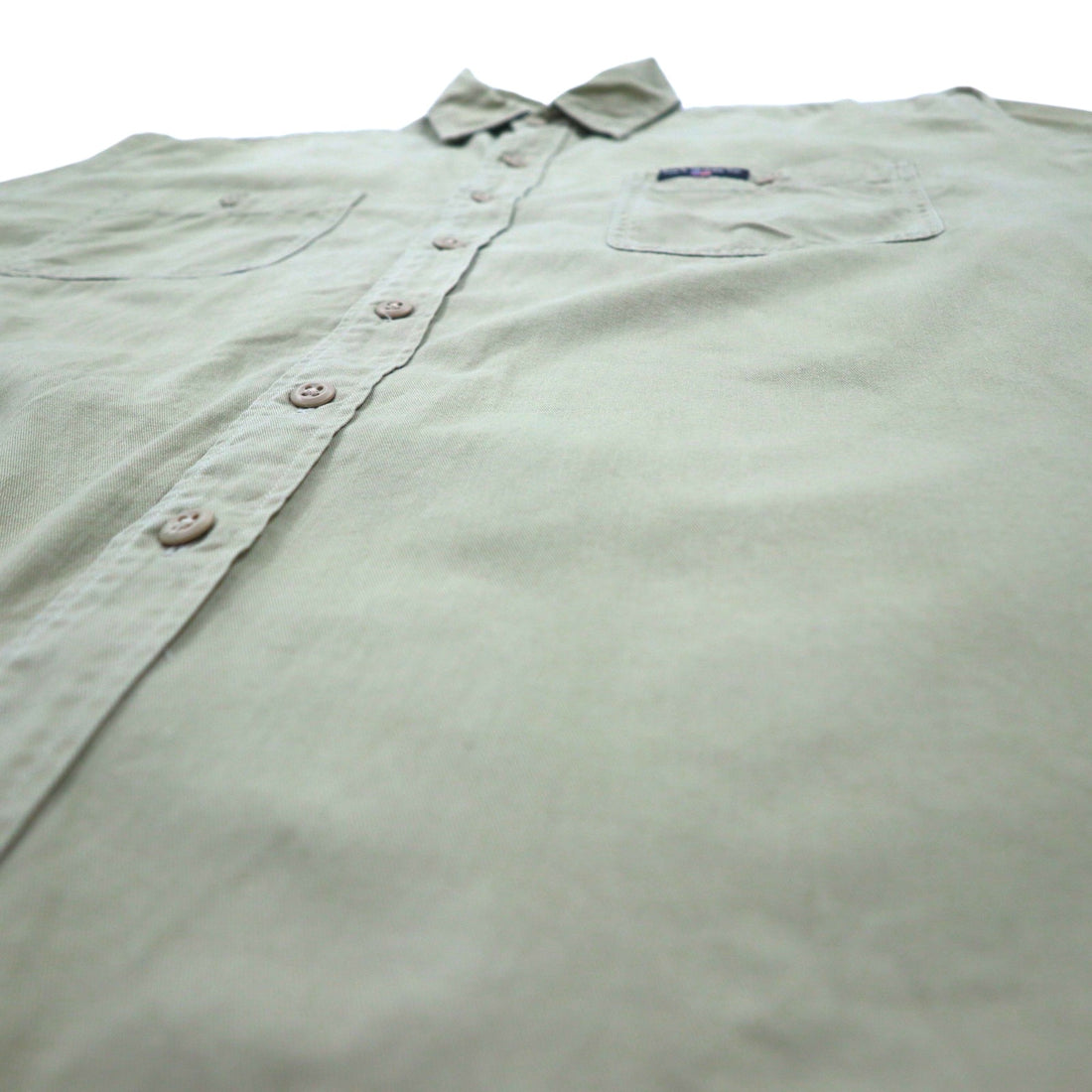 POLO JEANS CO. RALPH LAUREN 90s Signature Twill Work Shirt, L, Beige, Chest Pocket