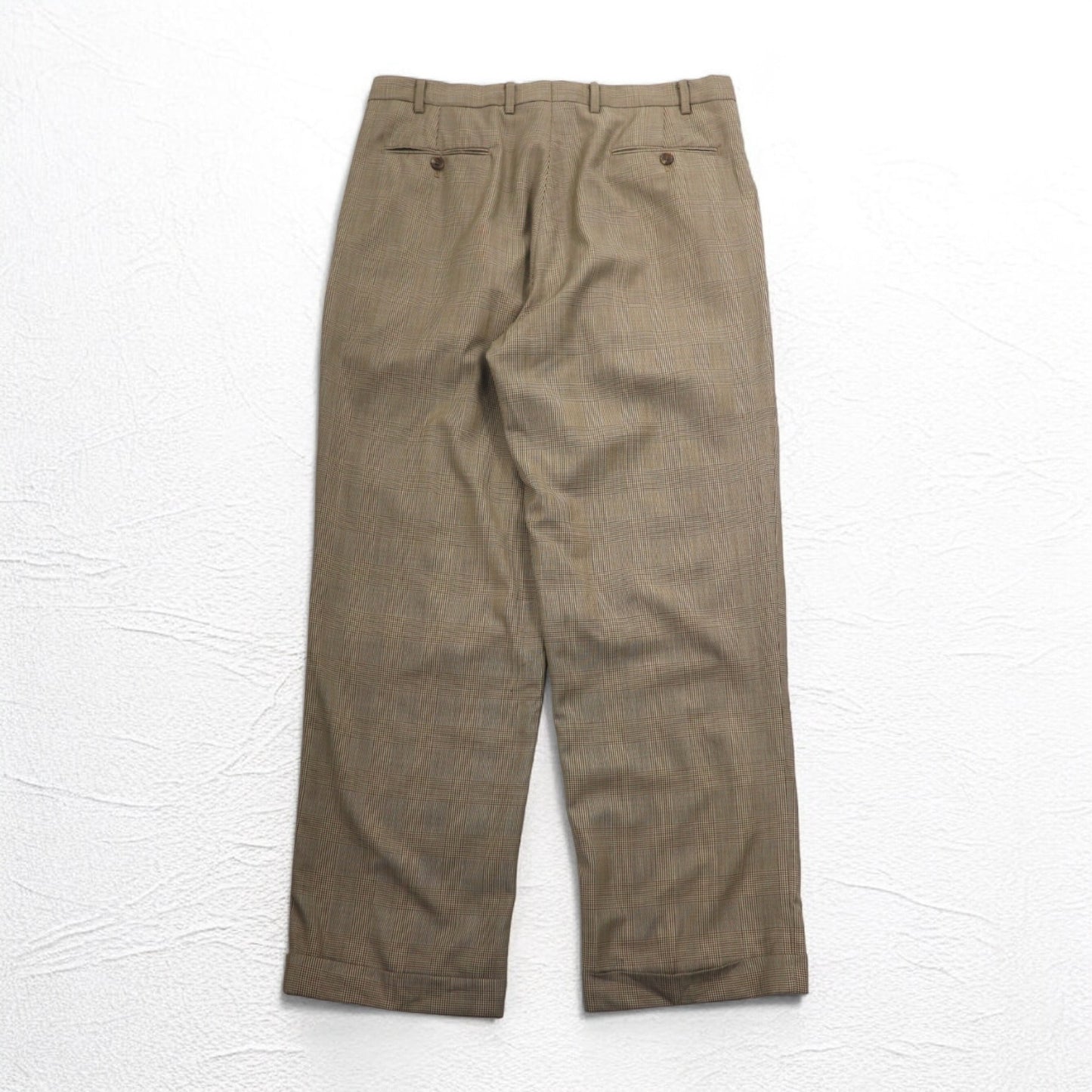 LAUREN RALPH LAUREN 90年代 タック ワイド スラックスパンツ L ブラウン ガンクラブチェック ウール