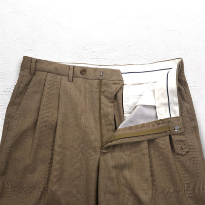 LAUREN RALPH LAUREN 90年代 タック ワイド スラックスパンツ L ブラウン ガンクラブチェック ウール