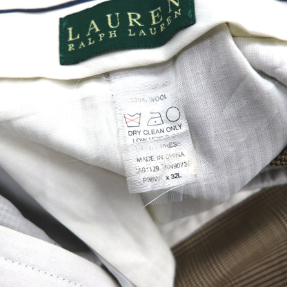 LAUREN RALPH LAUREN 90年代 タック ワイド スラックスパンツ L ブラウン ガンクラブチェック ウール