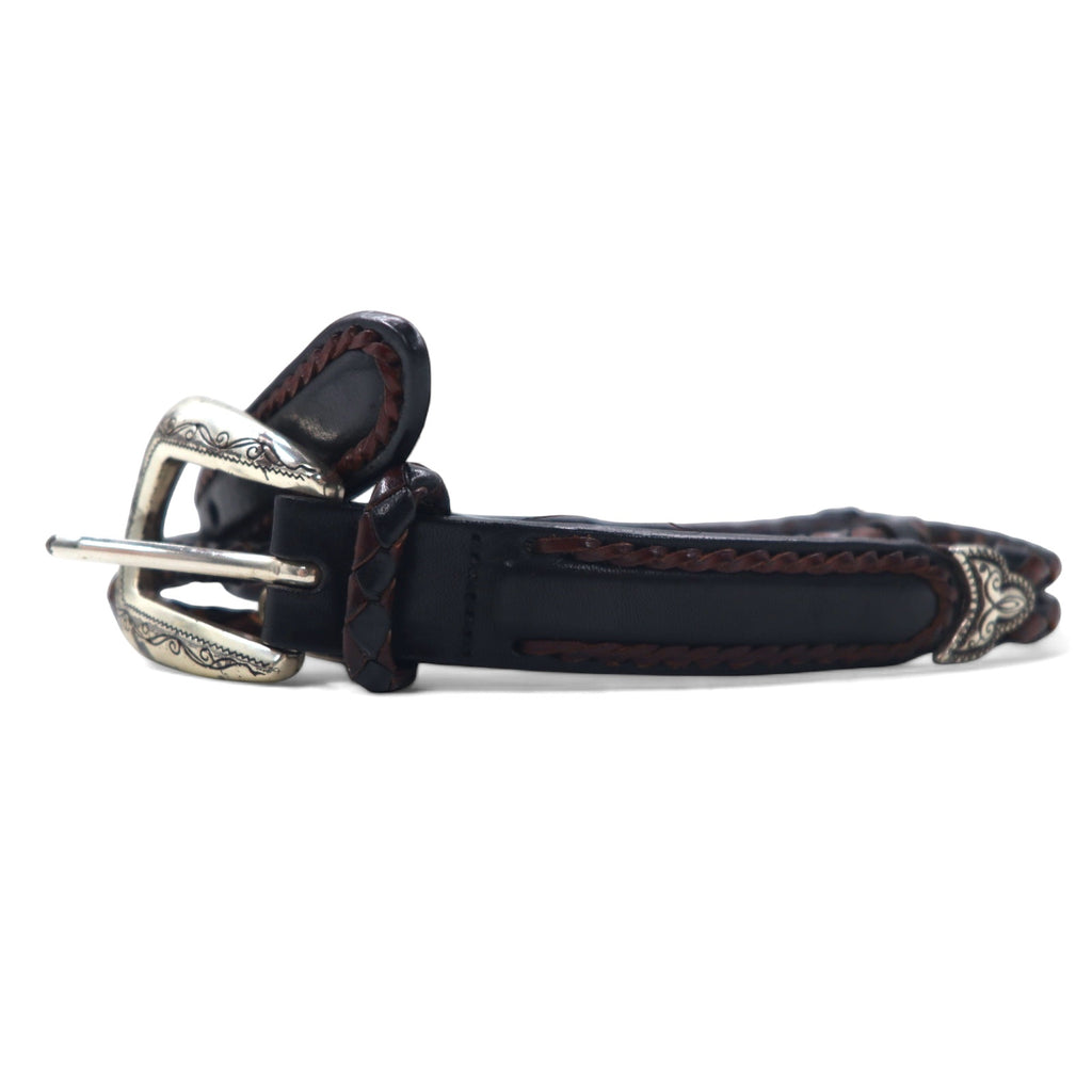 BRIGHTON イントレチャート シルバー コンチョ レザーベルト ブラック L/34 レザー 編み上げ 97010