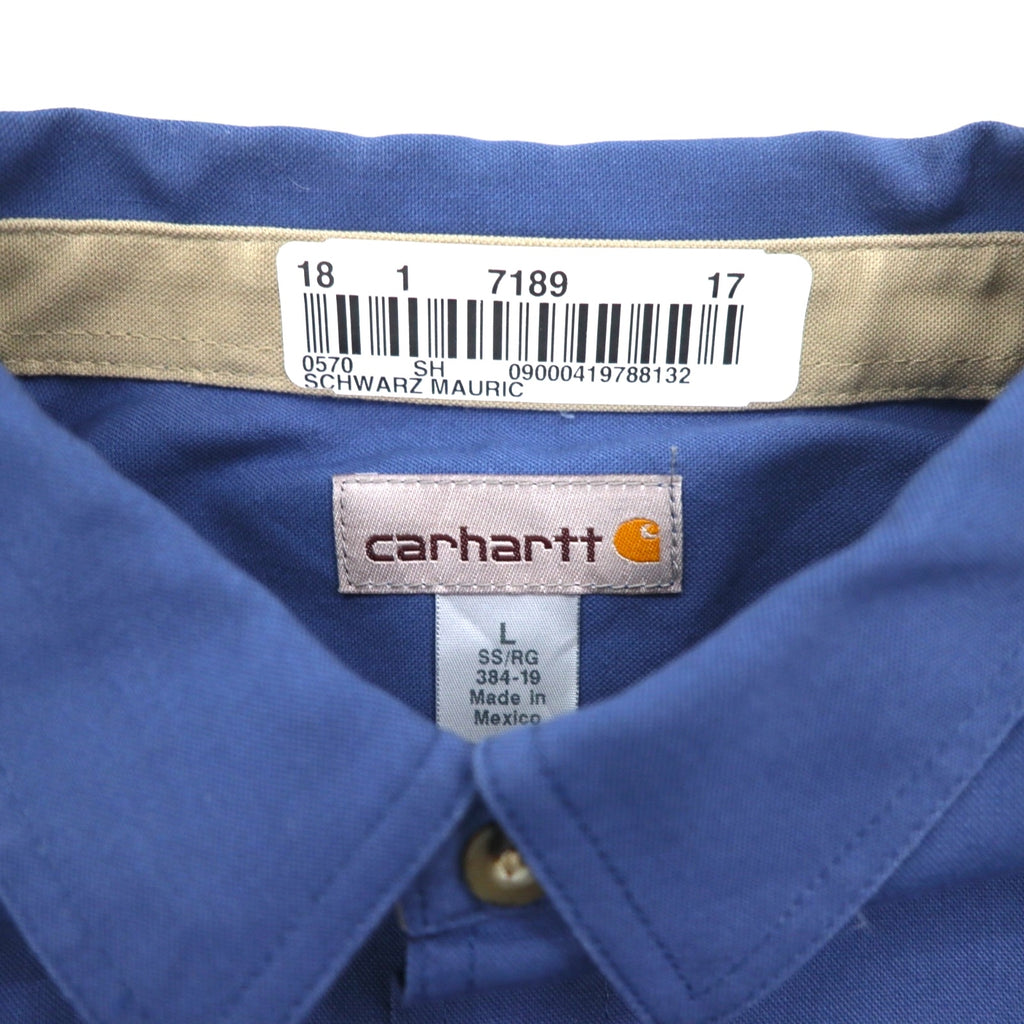carhartt 半袖 ワークシャツ L ネイビー コットン 胸ポケット アメリカ企業 刺繍 TIMBER 384-19 メキシコ製