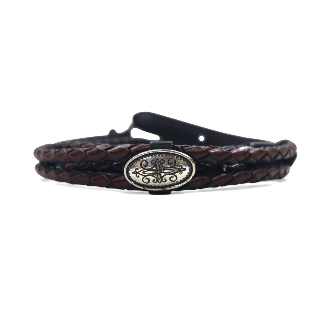 BRIGHTON イントレチャート シルバー コンチョ レザーベルト ブラック L/34 レザー 編み上げ 97010