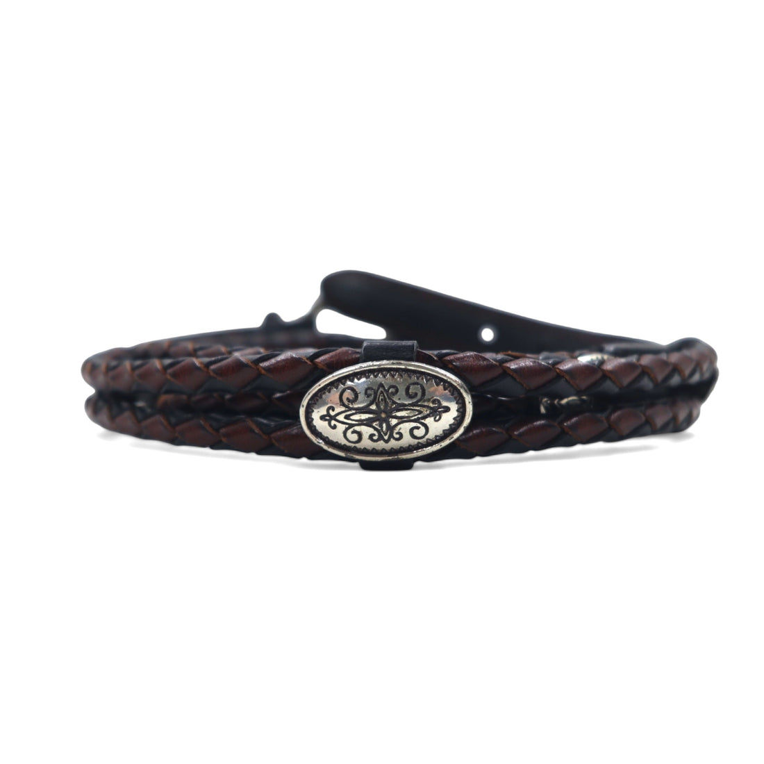 BRIGHTON イントレチャート シルバー コンチョ レザーベルト ブラック L/34 レザー 編み上げ 97010