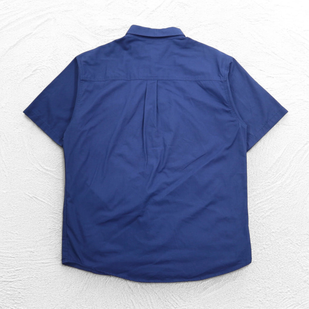 carhartt 半袖 ワークシャツ L ネイビー コットン 胸ポケット アメリカ企業 刺繍 TIMBER 384-19 メキシコ製