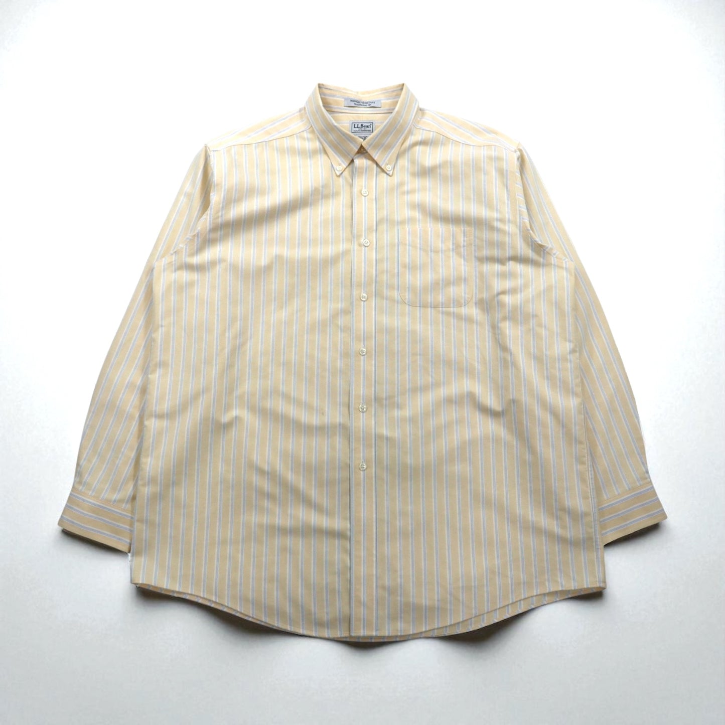 L.L.Bean トラディショナルフィット オックスフォード ボタンダウンシャツ XL TRADITIONAL FIT イエロー ストライプ 形態安定 WRINKLE RESISTANT 237816