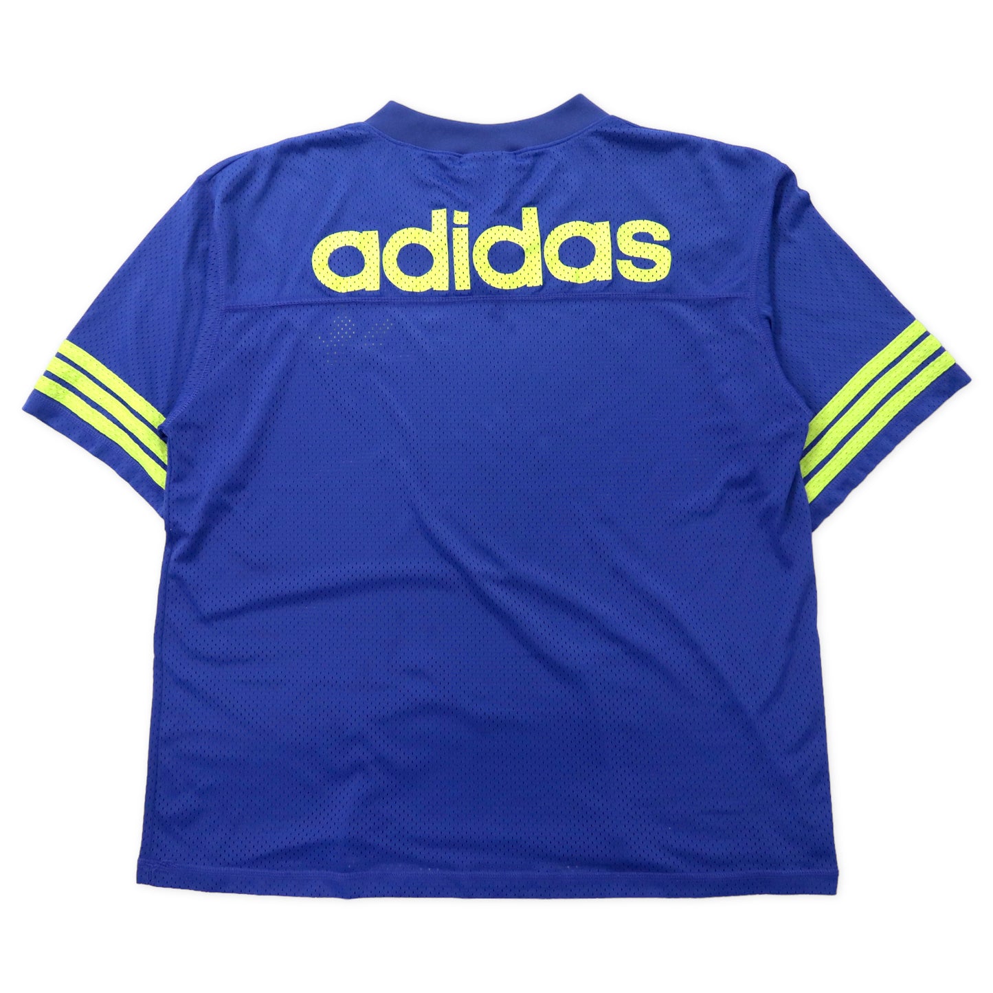 USA製 adidas ビッグサイズ メッシュ ゲームシャツ L ブルー ナイロン トレフォイルロゴ 国旗タグ 90年代
