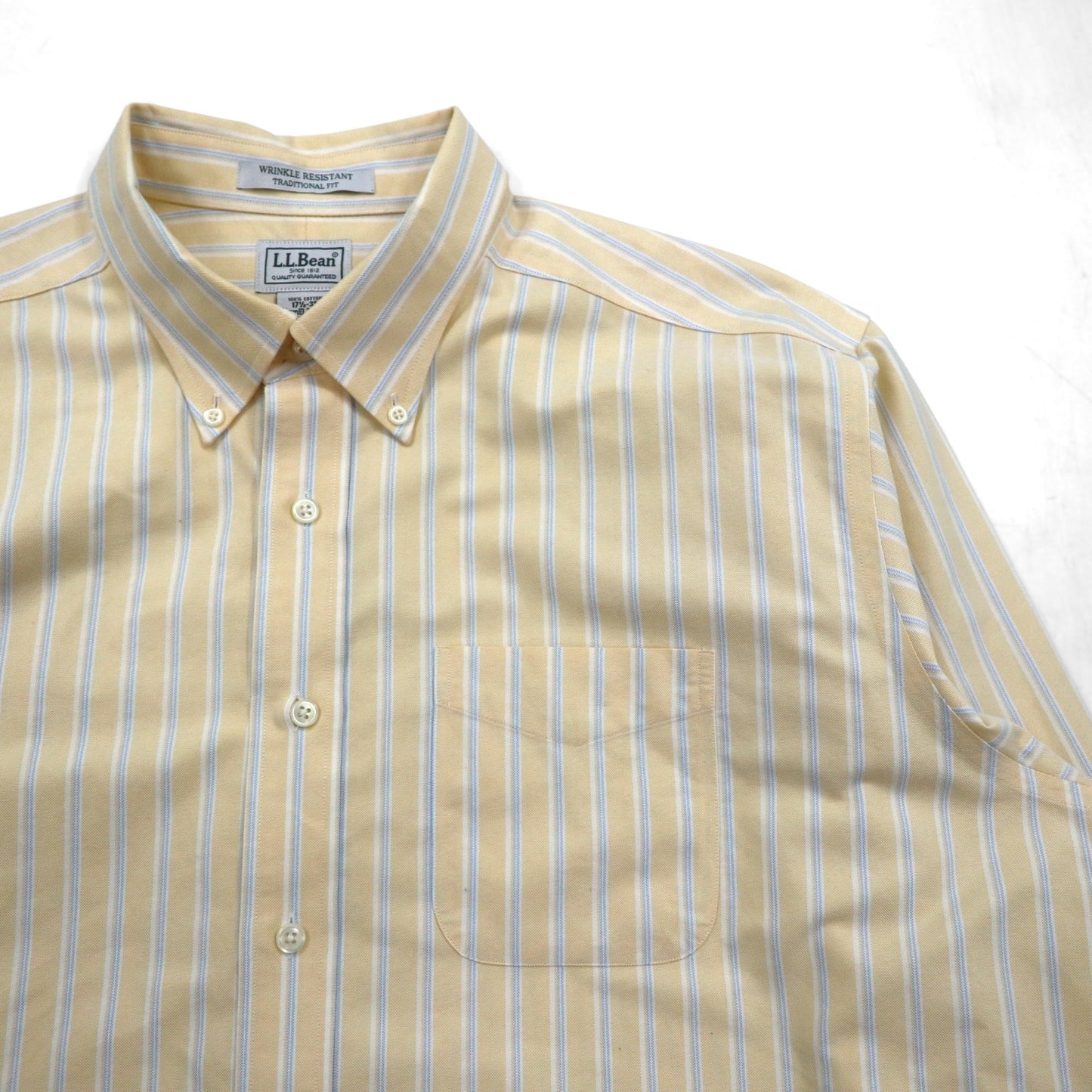 L.L.Bean トラディショナルフィット オックスフォード ボタンダウンシャツ XL TRADITIONAL FIT イエロー ストライプ 形態安定 WRINKLE RESISTANT 237816