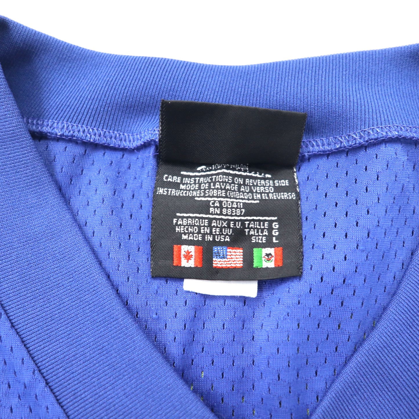 USA製 adidas ビッグサイズ メッシュ ゲームシャツ L ブルー ナイロン トレフォイルロゴ 国旗タグ 90年代