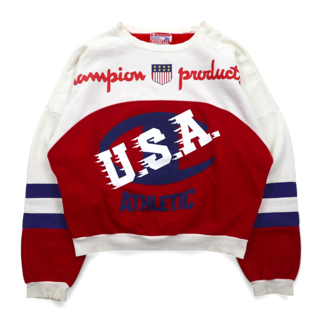 Champion products 90s drop shoulder sweatshirt L white red big logo double sided print