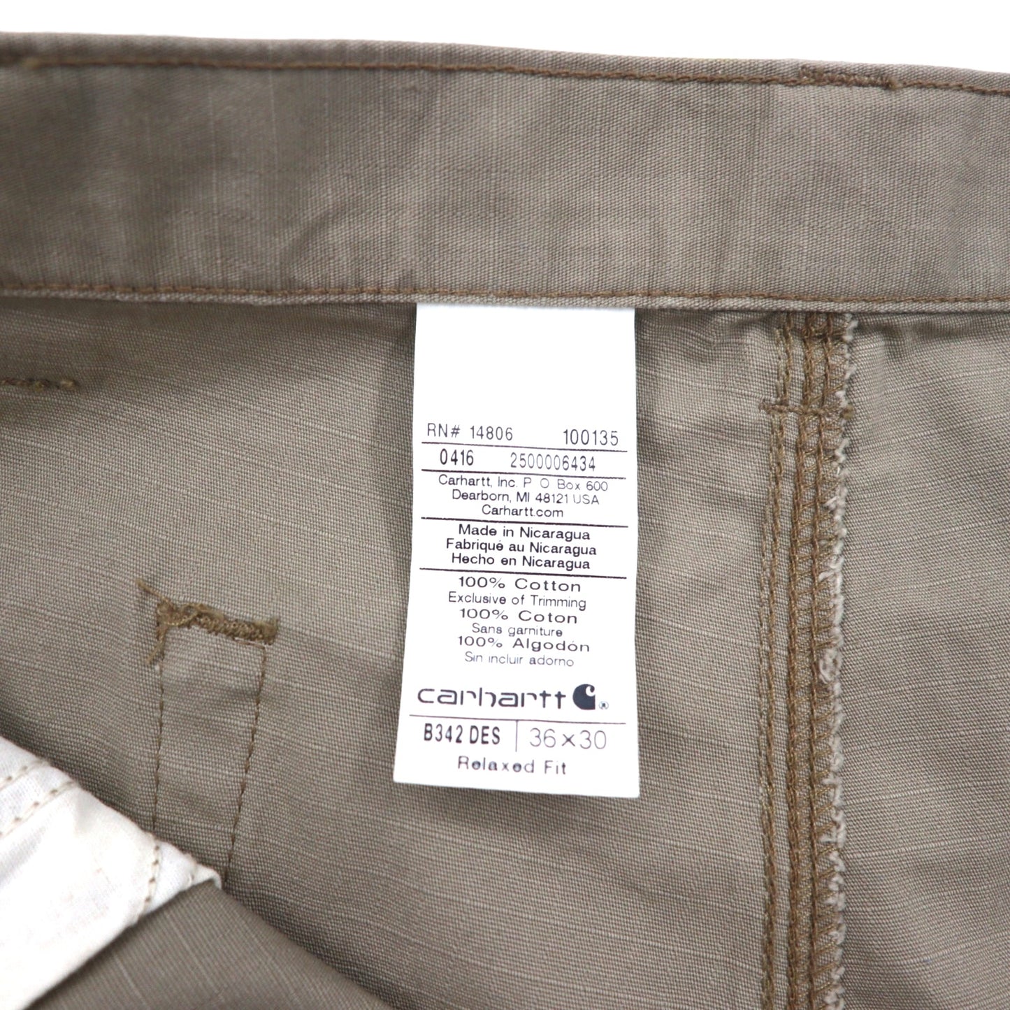 Carhartt リラックスフィット リップストップ ダブルニー ワーク カーゴパンツ  L ベージュ COTTON RIPSTOP RELAXED FIT DOUBLE-FRONT CARGO WORK PANT B342 DES