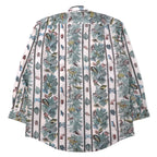FUSION All-over print dress shirt L size White stripes Cotton Fish insects botanical Made in Japan