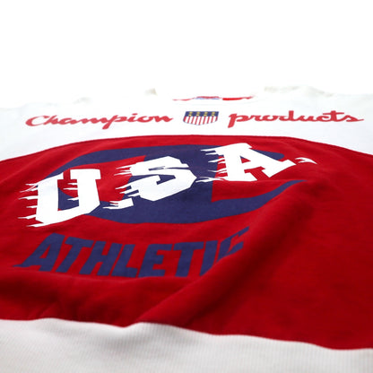 Champion products 90年代 ドロップショルダー スウェット L ホワイト レッド ビッグロゴ 両面プリント