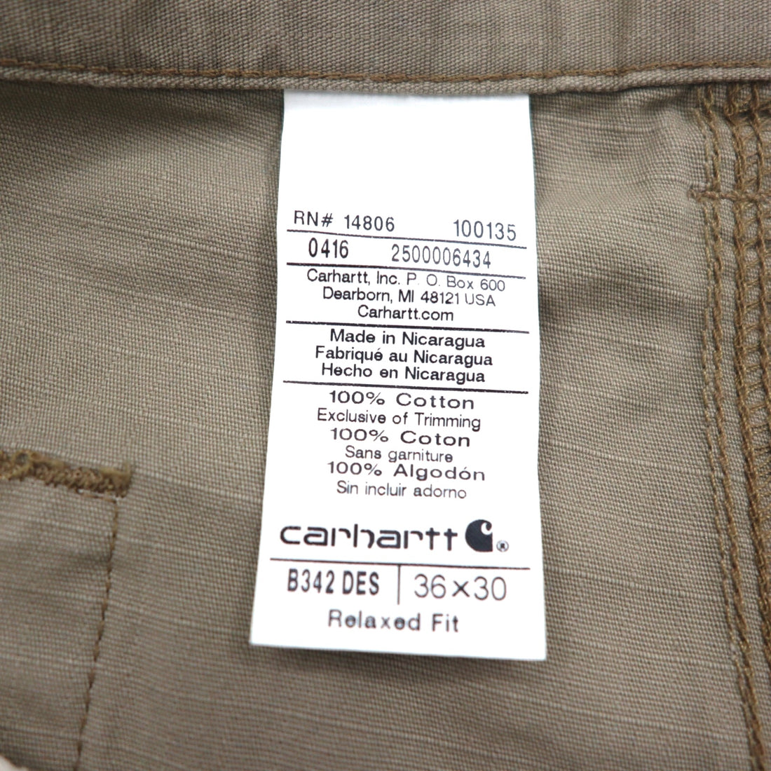 Carhartt Relaxed Fit Ripstop Double-Front Work Cargo Pants, Size L, Beige. Cotton Ripstop Relaxed Fit Double-Front Cargo Work Pant, B342 DES.