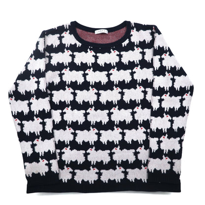 LABRAT × BEAMS コットン ニット セーター L ネイビー 総柄 アニマル 羊 SHEEP KNIT SP