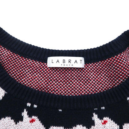 LABRAT × BEAMS コットン ニット セーター L ネイビー 総柄 アニマル 羊 SHEEP KNIT SP