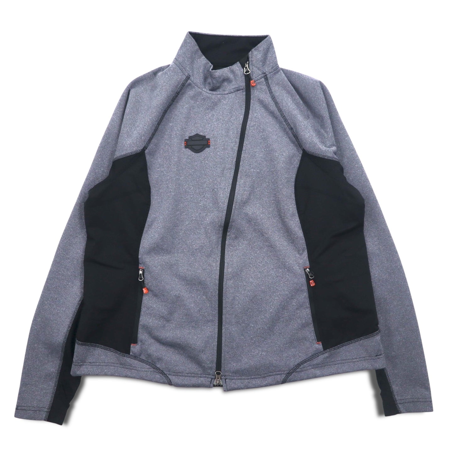 HARLEY DAVIDSON ソフトシェルジャケット ジャージ L グレー ストレッチ サムホール ダブルジップ