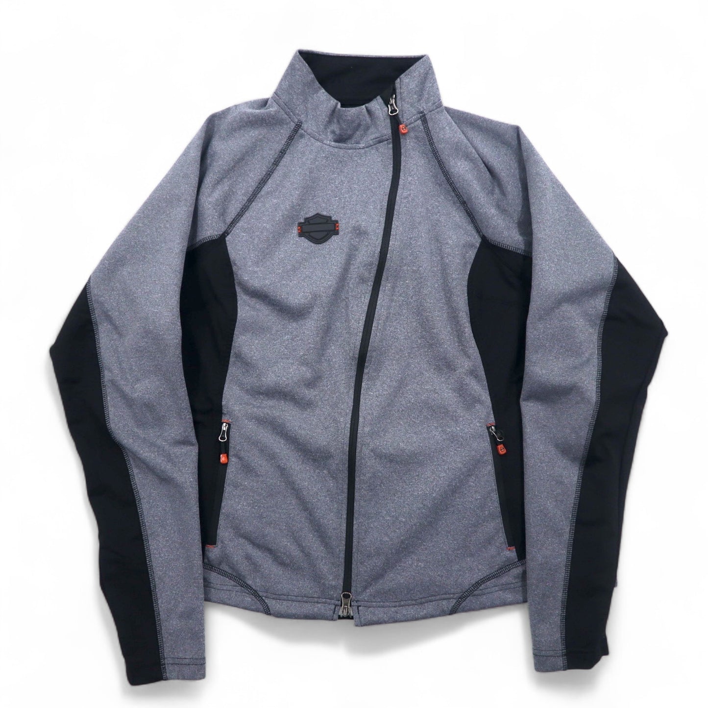 HARLEY DAVIDSON ソフトシェルジャケット ジャージ L グレー ストレッチ サムホール ダブルジップ