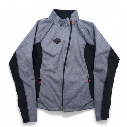 HARLEY DAVIDSON ソフトシェルジャケット ジャージ L グレー ストレッチ サムホール ダブルジップ