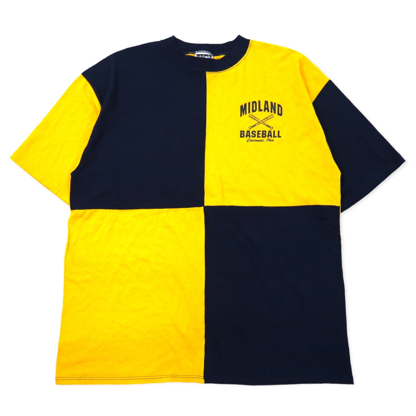 USA製 90年代 WOLF ベースボール プリント Tシャツ XL イエロー ネイビー コットン MIDLAND BASEBALL ビッグサイズ