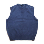 Polo by Ralph Lauren 90年代 Vネック コットンニット ベスト L ネイビー スモールポニー刺繍