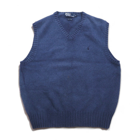 Polo by Ralph Lauren 90年代 Vネック コットンニット ベスト L ネイビー スモールポニー刺繍