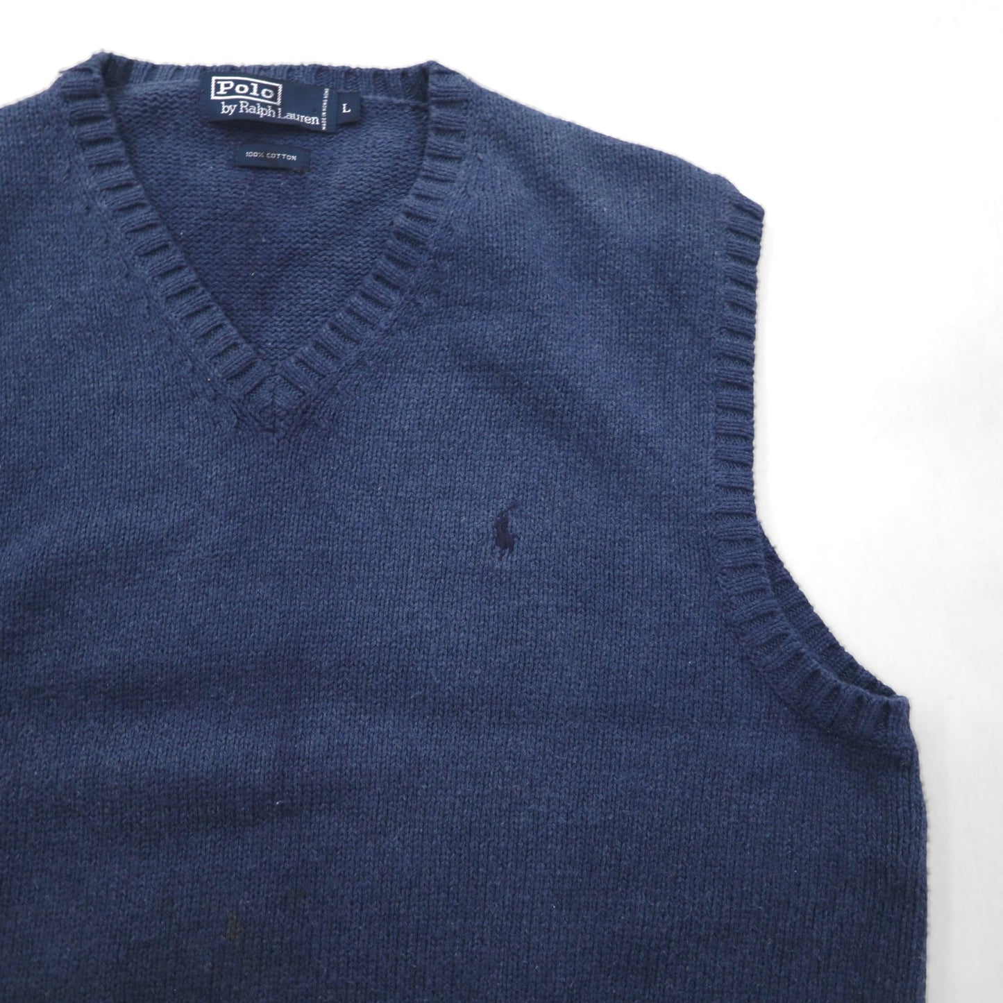 Polo by Ralph Lauren 90s V-neck cotton knit vest, size L, navy, with small pony embroidery