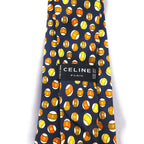 CELINE Spain made tie, navy, silk, all-over print, billiards