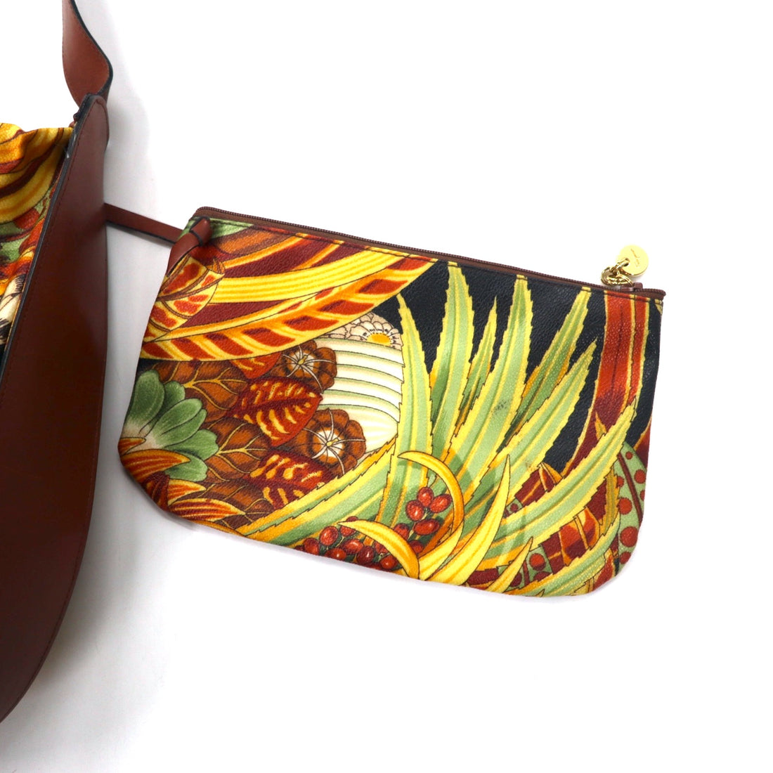 Salvatore Ferragamo shoulder bag in multicolor PVC leather with all-over print scarf and botanical pouch AD21 1284 Made in Italy