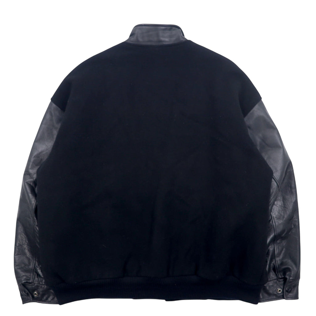 TRIMARK Leather Switching Stadium Jacket L Black Leather Quilted Liner US Company PARKER PACIFIC